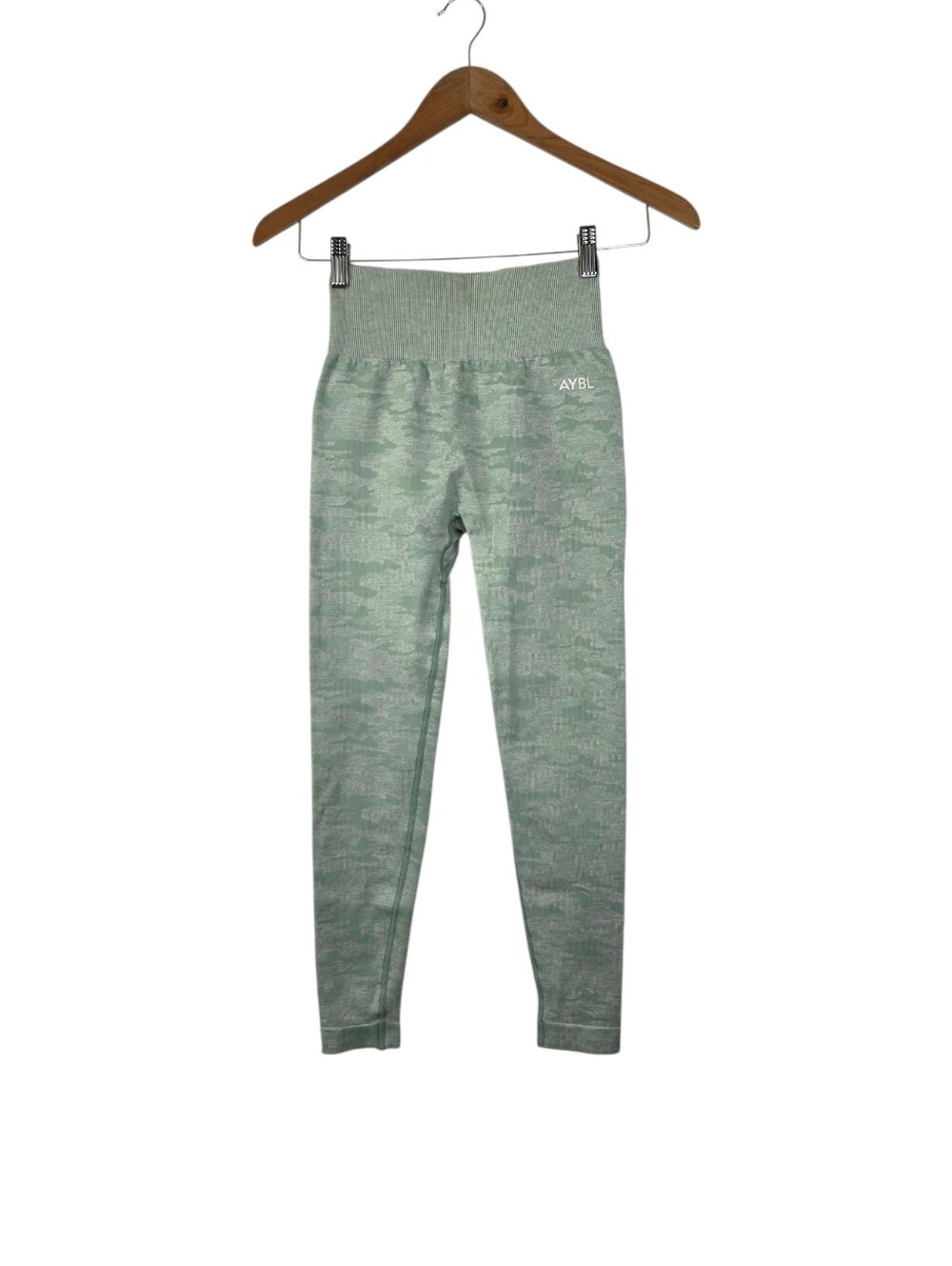 AYBL Women's XS Seamless‎ Camo Leggings Green Sage Activewear Ribbed High Rise